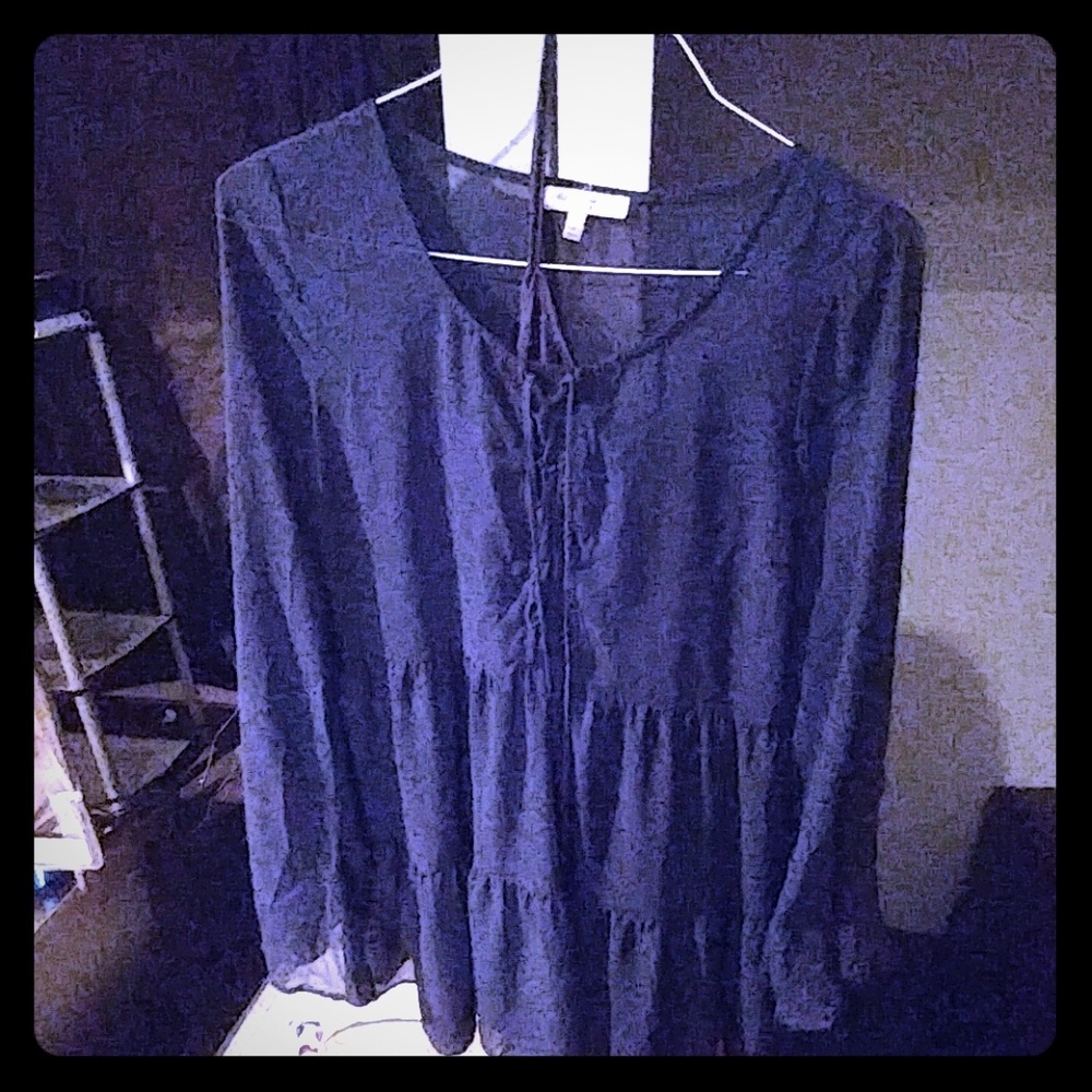 Dark blue long sleeved sheer dress w/slip
